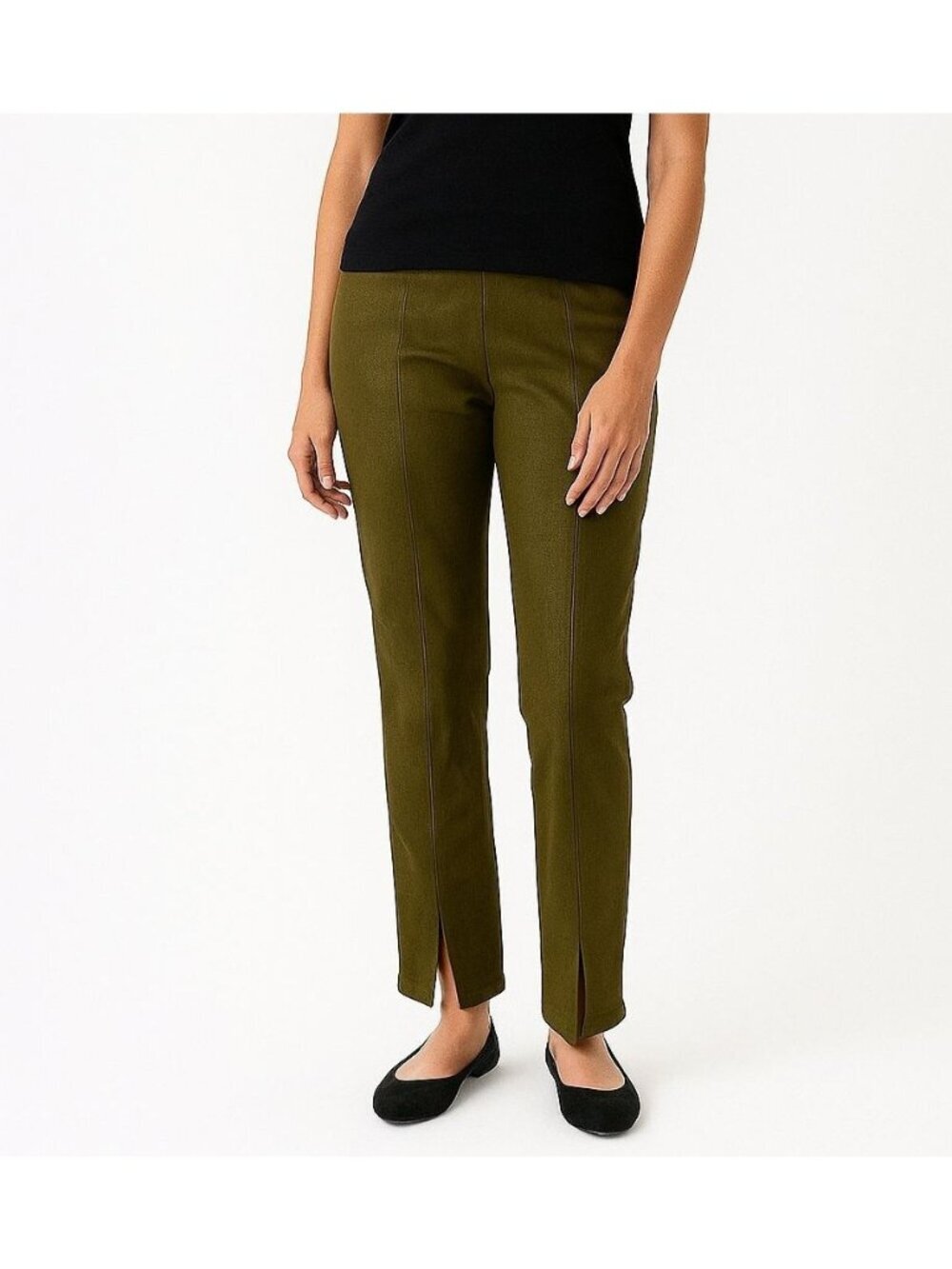 Avenues Filles Olive Green High-Waisted Pull-On Suede Pants Women size M Medium